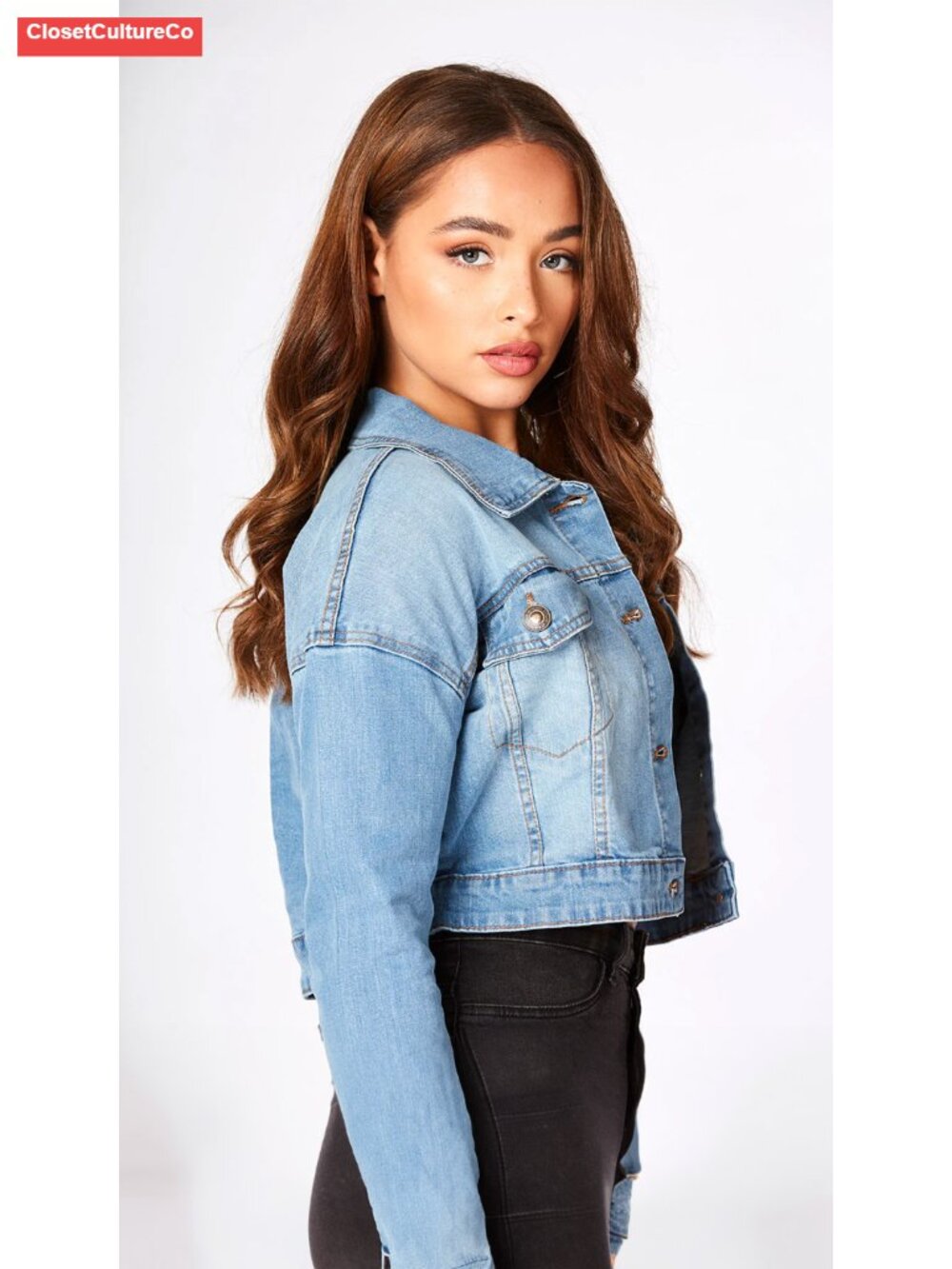 Crop Denim Jacket Women Lightweight Stretchy Button Up Jean Jacket - Picture 6 of 6